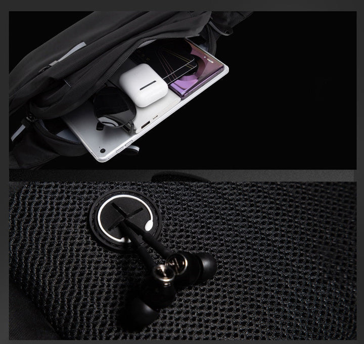 Hands-free multi-pocket fanny pack, water-resistant, ideal for sports & adventures.
