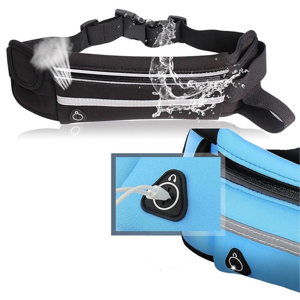 Ergonomic water-resistant waist belt for running, gym, & travel. Secure phone & key storage.