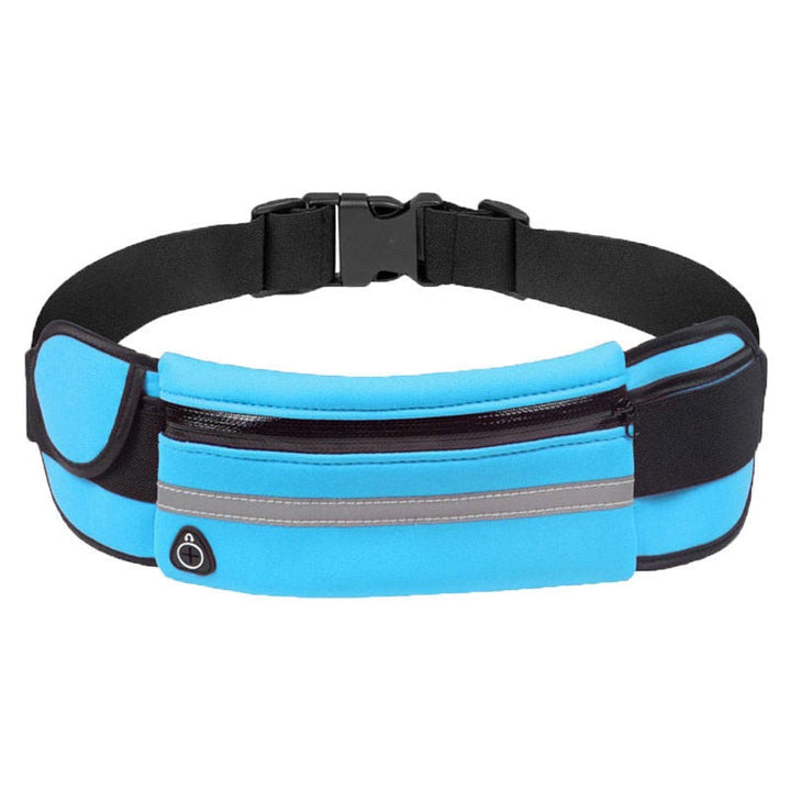 Secure water-resistant running waist belt for active sports. Phone & storage for men & women.