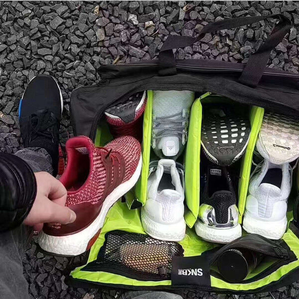 Multi-use sports duffel bag with shoe storage, designed for durability and water resistance.