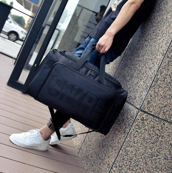 Heavy-duty water-resistant duffel for shoes, clothing, and sports equipment.