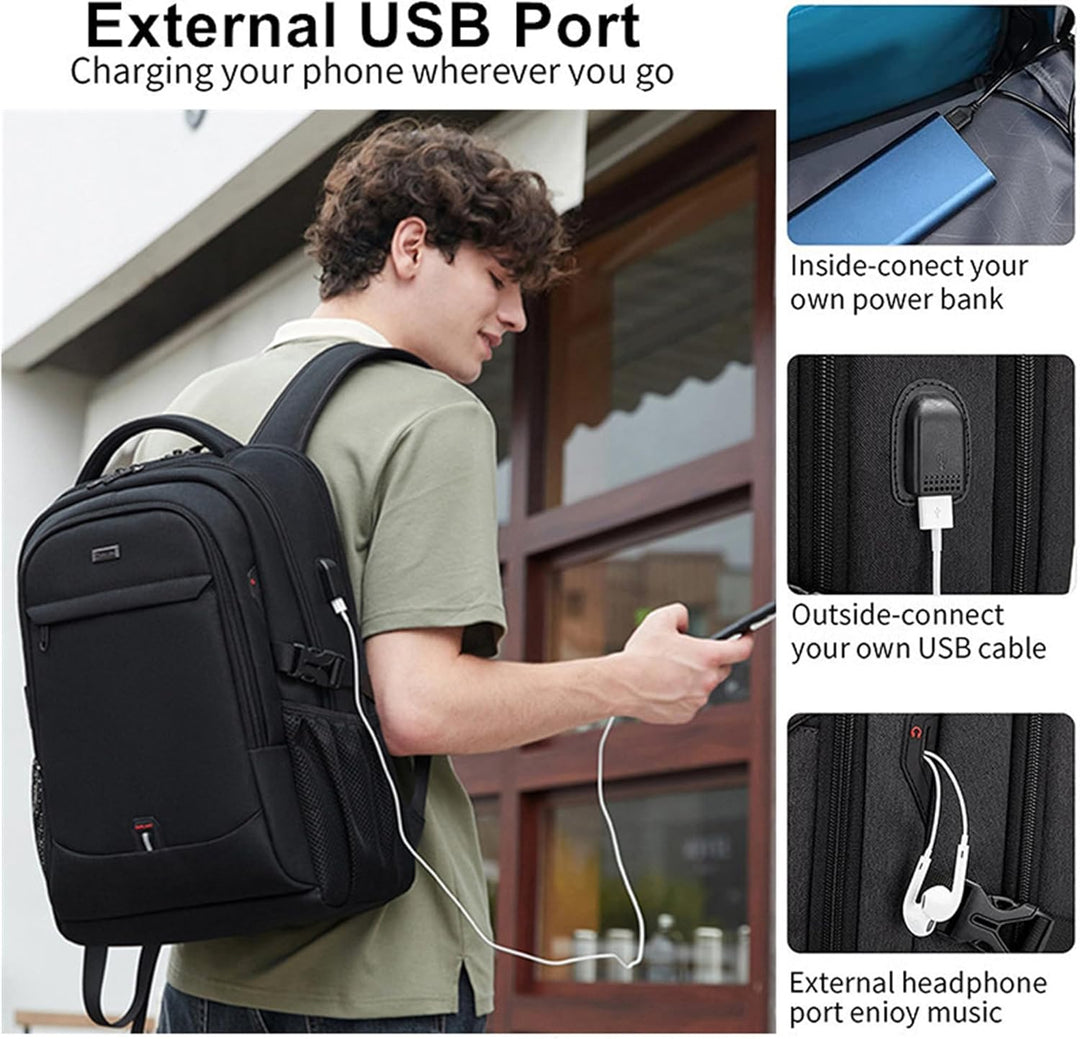 Water-resistant unisex backpack with multiple organized compartments, ideal for travel, work, or school daily carry.