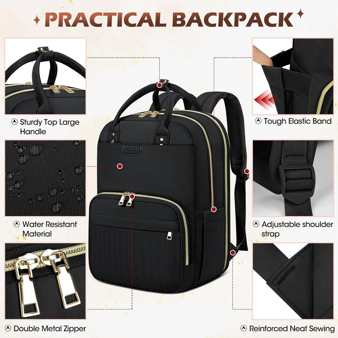 Durable water-resistant 15.6" travel laptop backpack, sleek design for commuters, students & business professionals.