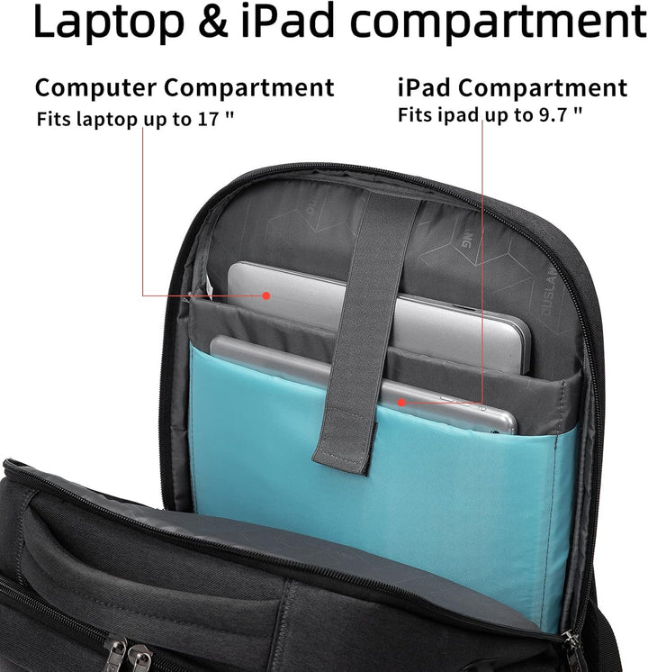 Side view: ergonomic unisex backpack for travel and daily commute, with laptop storage.