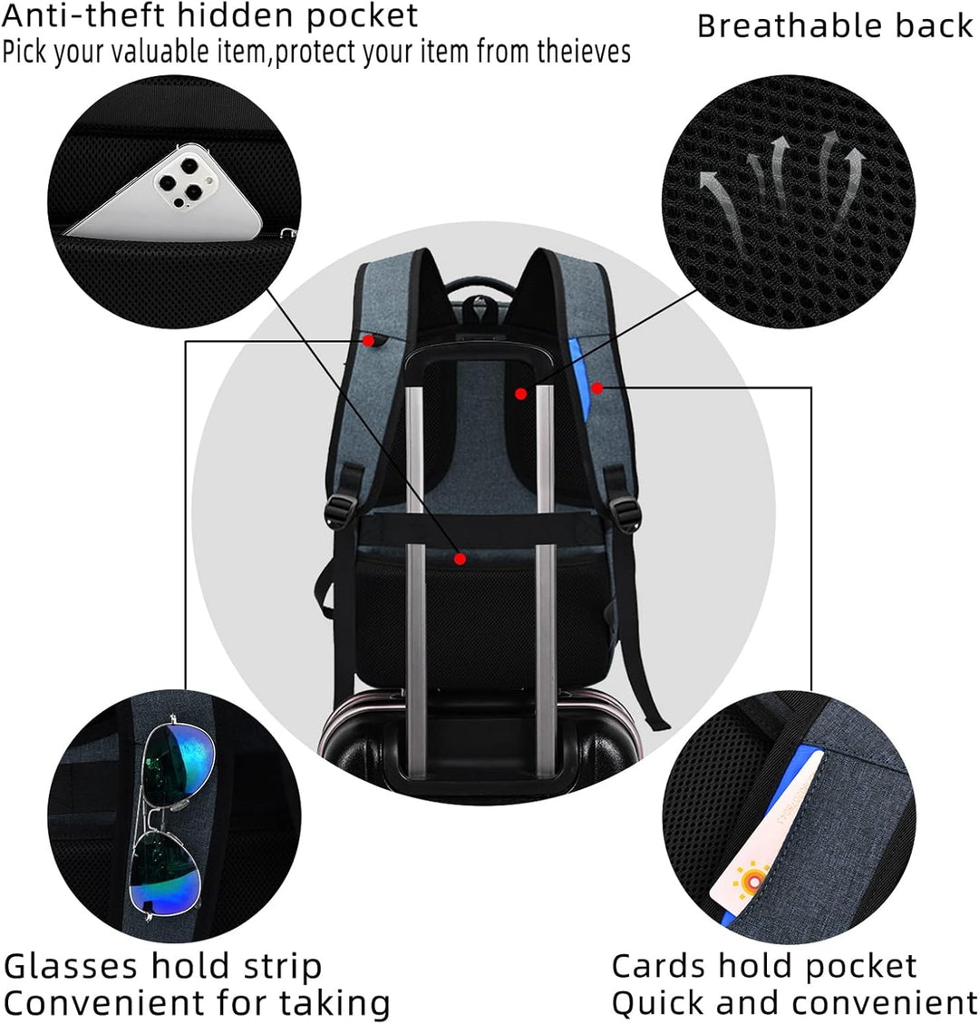 Water-resistant carry-on backpack with dedicated laptop compartment & ample storage.