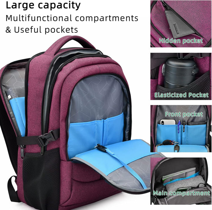Durable laptop backpack for men & women, with USB port & organized interior.