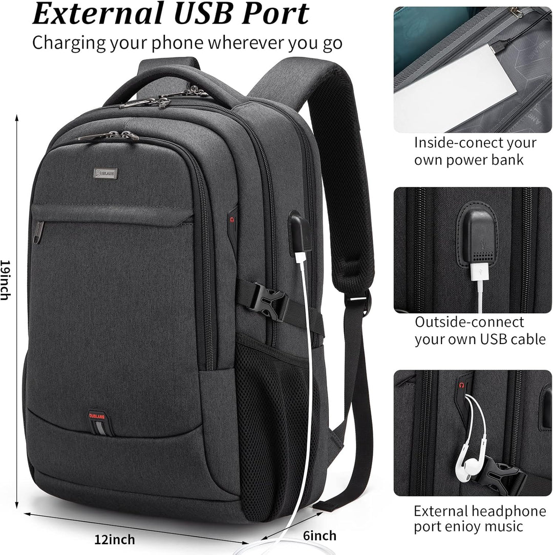 Business professional's travel backpack, carry-on approved, with USB and storage.