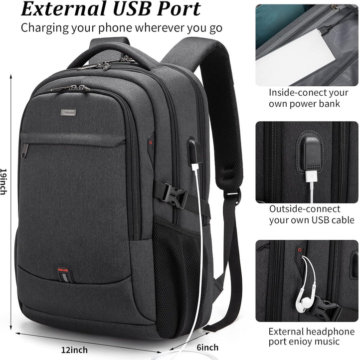 Business professional's travel backpack, carry-on approved, with USB and storage.