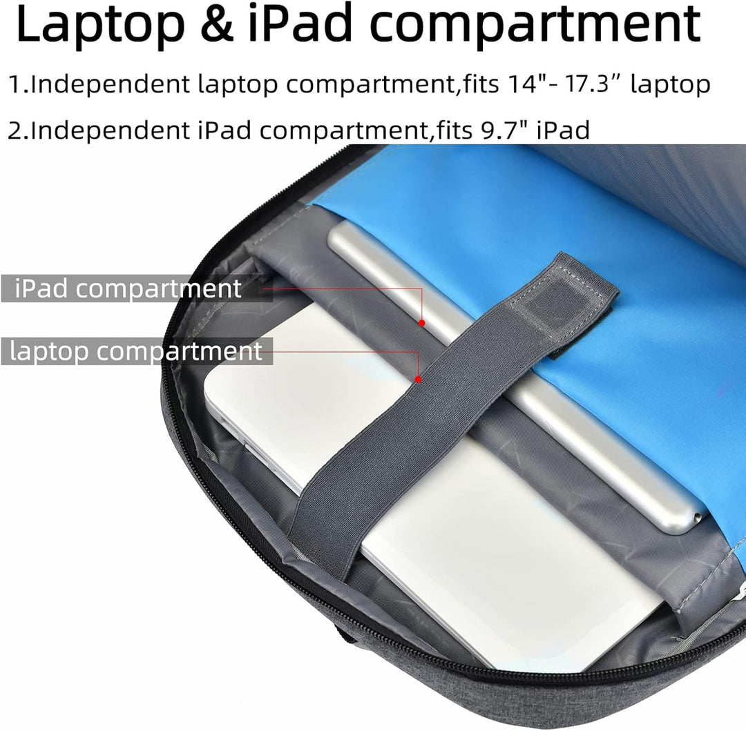 Modern unisex water-resistant backpack, sleek design, anti-theft, and USB charging.