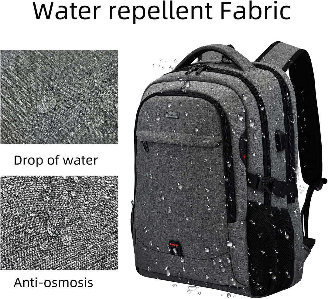 Black anti-theft travel laptop backpack, built for durability and convenience.