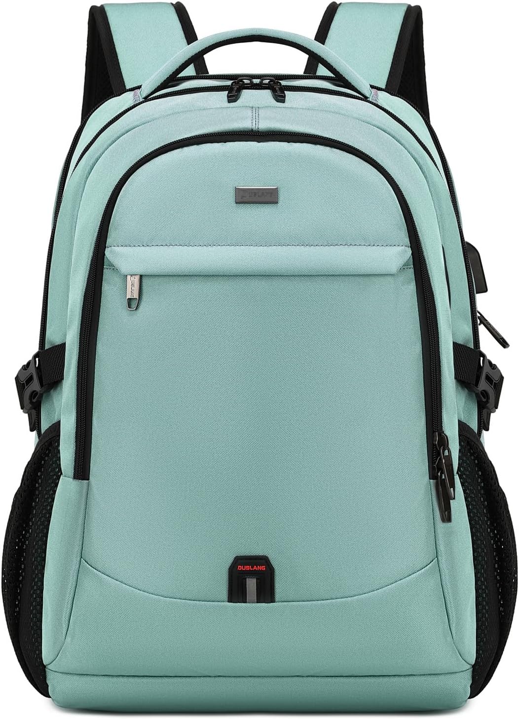 Black multi-compartment laptop backpack, ideal for business travel and daily use.