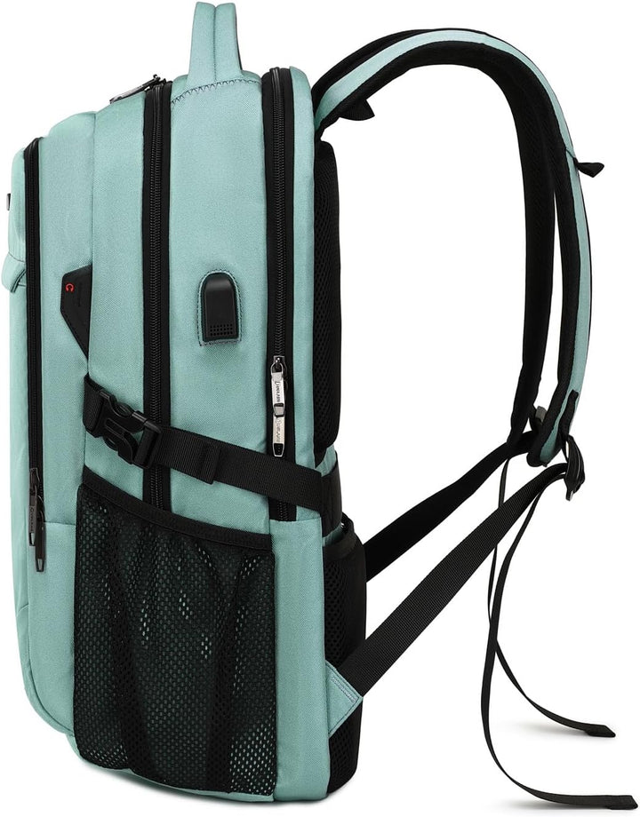 Unisex anti-theft travel bag with external USB port & organized pockets.