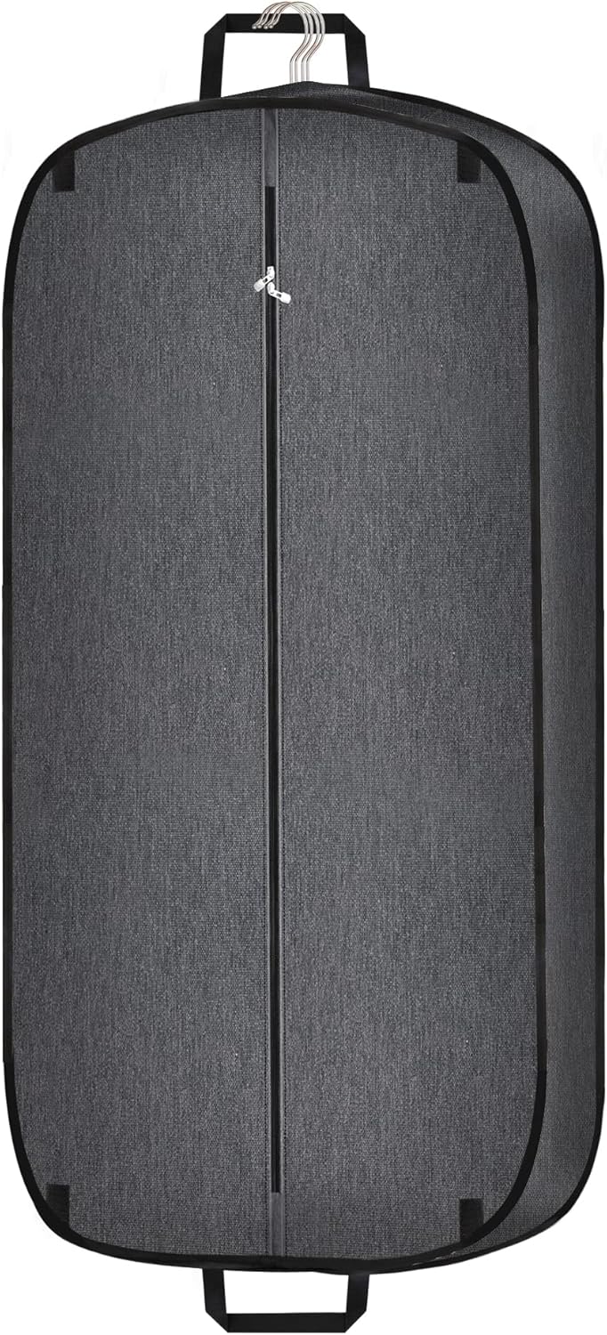 Unisex waterproof foldable garment bag for travel, perfect for suits, dresses & wrinkle-free clothing protection.