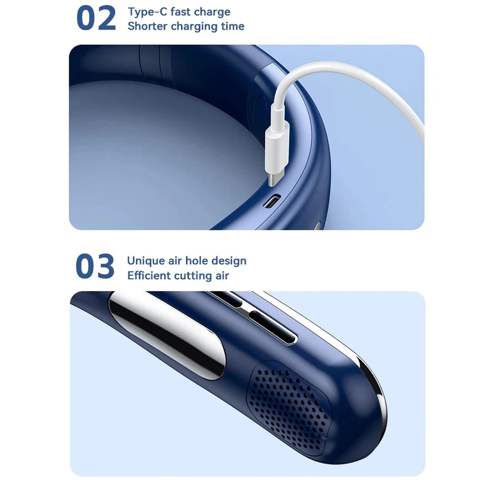 Stay refreshed with this silent, wearable neck air conditioner. Your personal cooling solution.