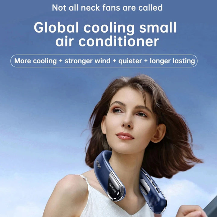 Lightweight wearable neck air conditioner. Provides instant, silent cooling relief on the go.