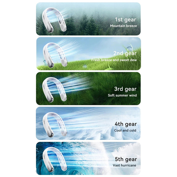 Silent wearable neck air conditioner. Enjoy instant cooling relief, perfect for summer days.