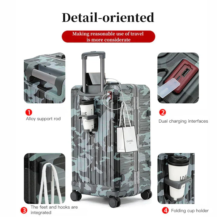 Durable hard shell travel suitcase, wide grip handle & spinner wheels for smooth transit.