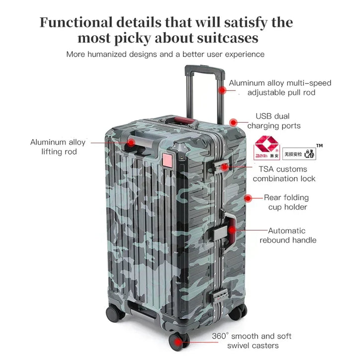 Wide grip handle hard shell luggage, ergonomic design for comfortable business or vacation travel.