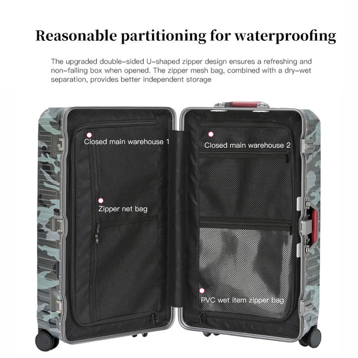 Vacation essential: hard shell wide grip suitcase with spinner wheels for easy travel.