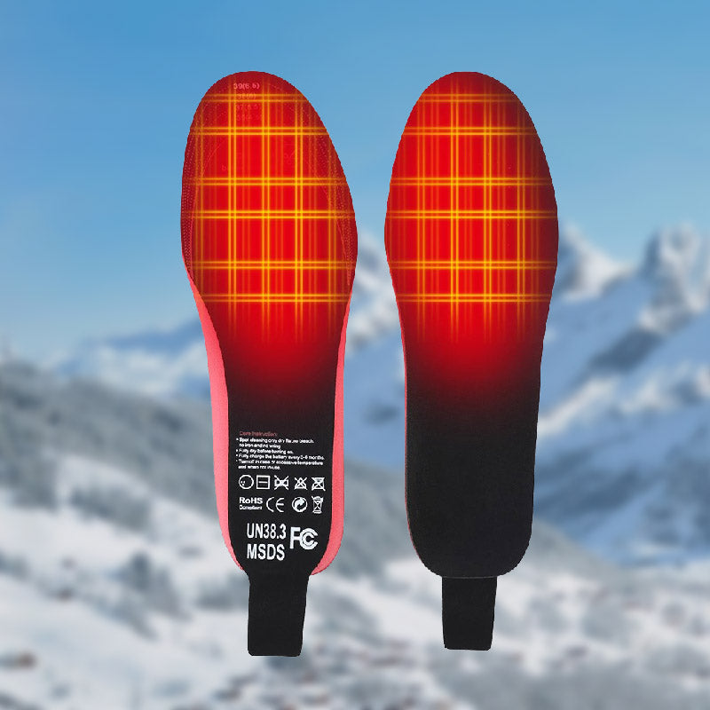 "Unisex wireless heated insoles with remote control, sleek design, flexible, rechargeable, perfect for cold weather activitie
