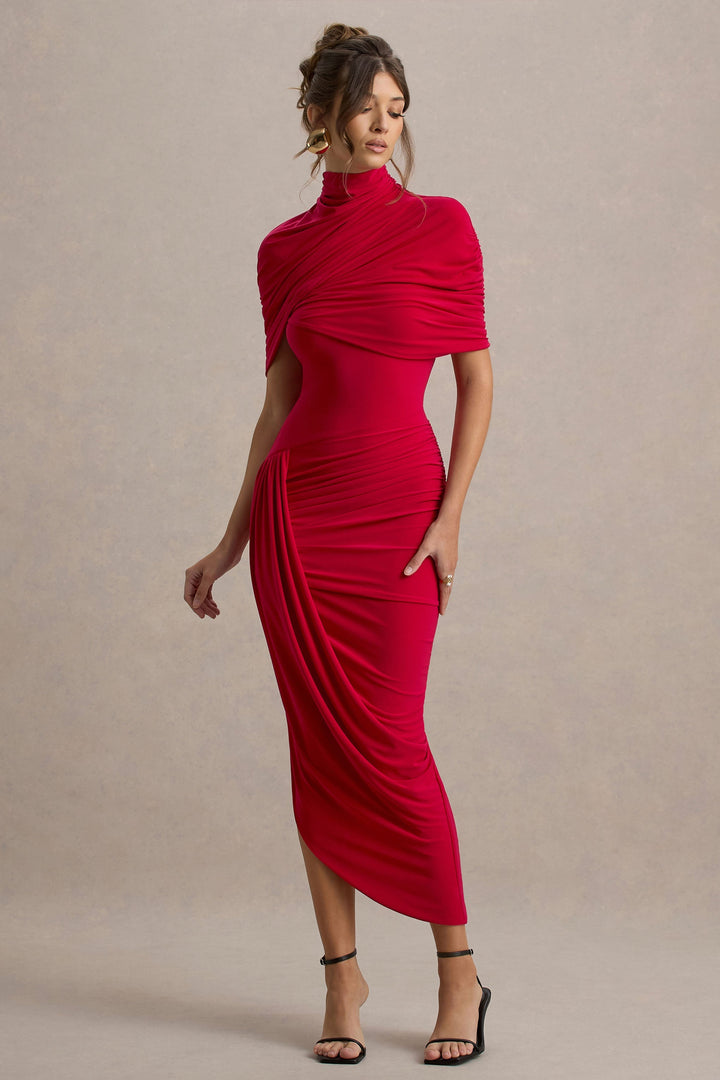 Women's elegant asymmetric twisted cape maxi dress, perfect for formal events & parties.
