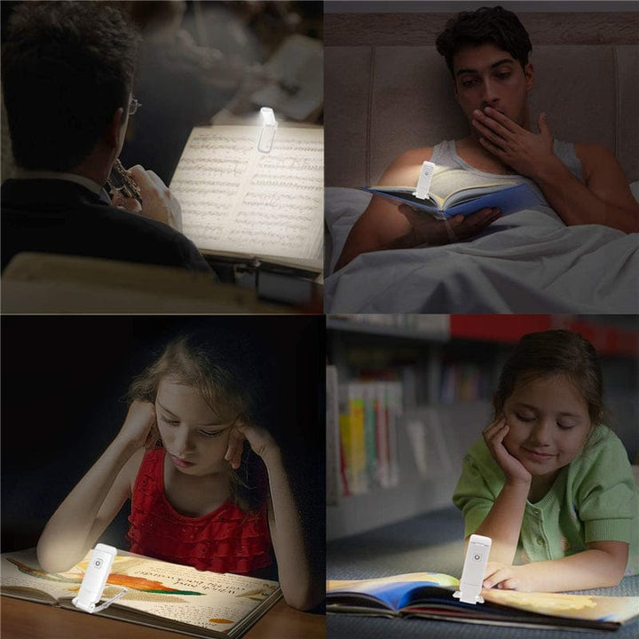 "USB Rechargeable Flex Reading Light with adjustable LED, lightweight design, and flexible positioning for comfortable readin