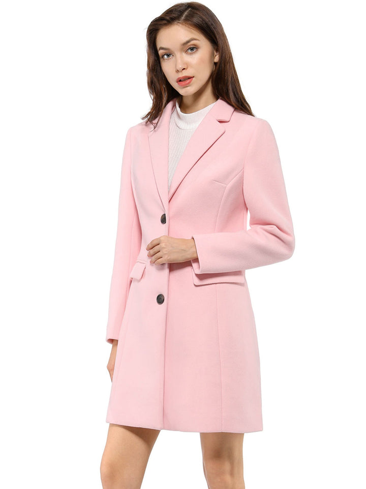 Stylish women's tailored winter coat. Elegant collared outerwear, ideal for sophisticated seasonal wear.