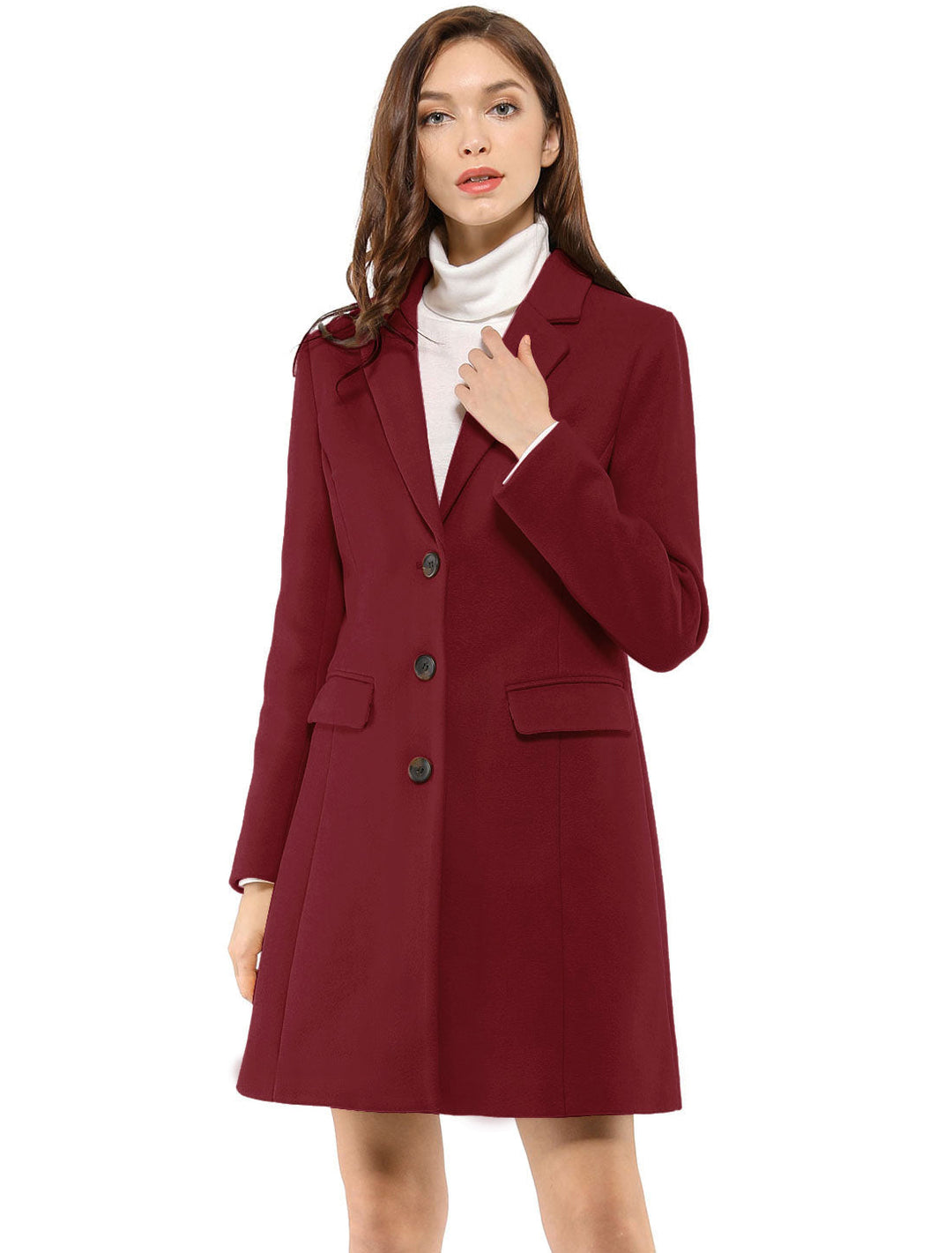 Classic collared women's winter coat. Tailored fit, elegant outerwear for versatile cold weather fashion.