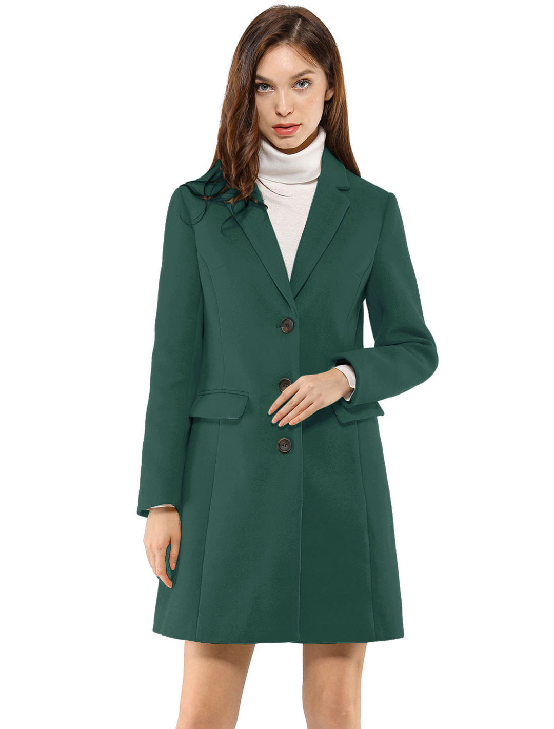 Women's classic collared coat. Tailored, elegant winter outerwear for versatile cold weather style.