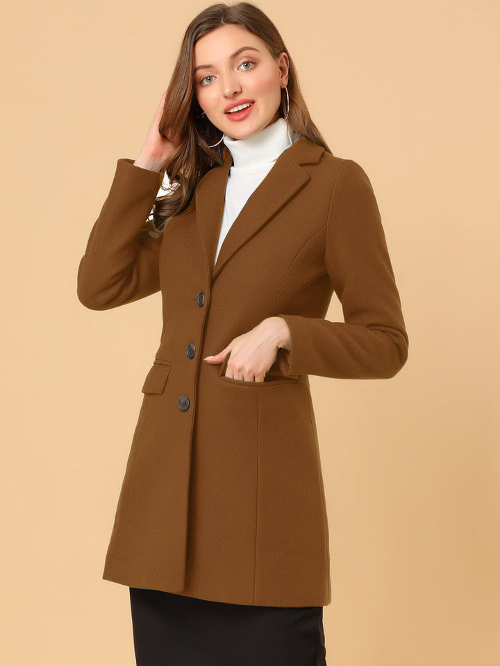 Classic women's long-sleeve winter coat. Elegant tailored fit, collared for business casual.