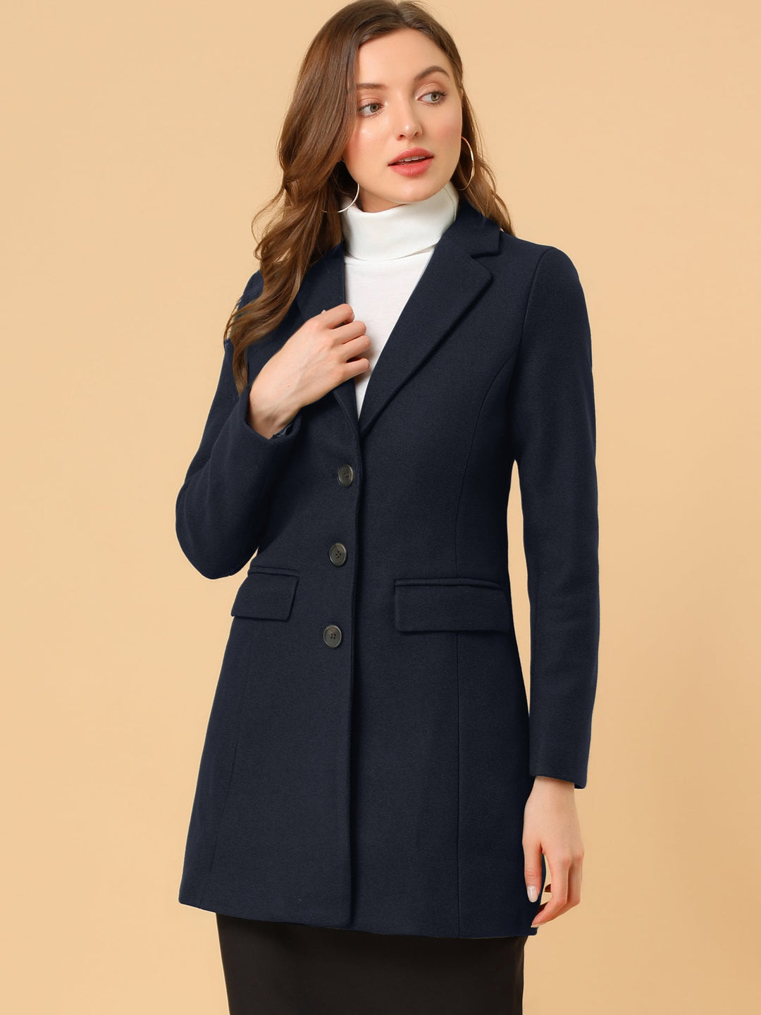 Versatile women's tailored winter coat. Elegant collared & classic for sophisticated cold weather.