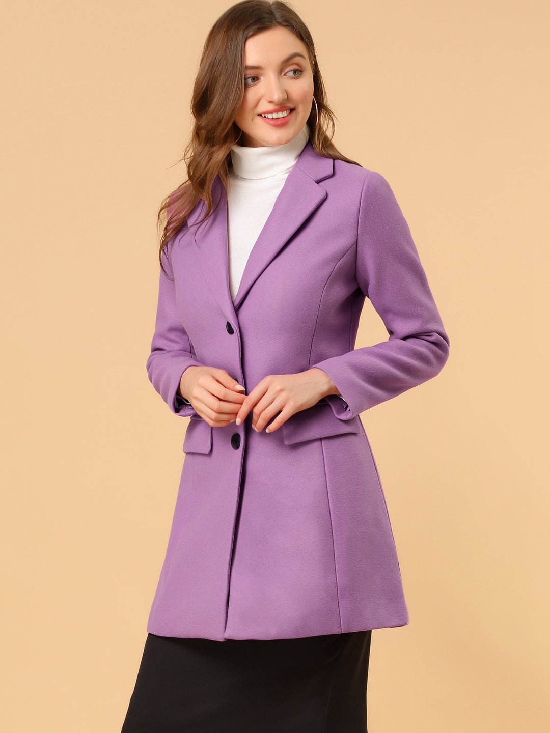 Sophisticated women's tailored winter coat. Classic collared, elegant for versatile cold weather.