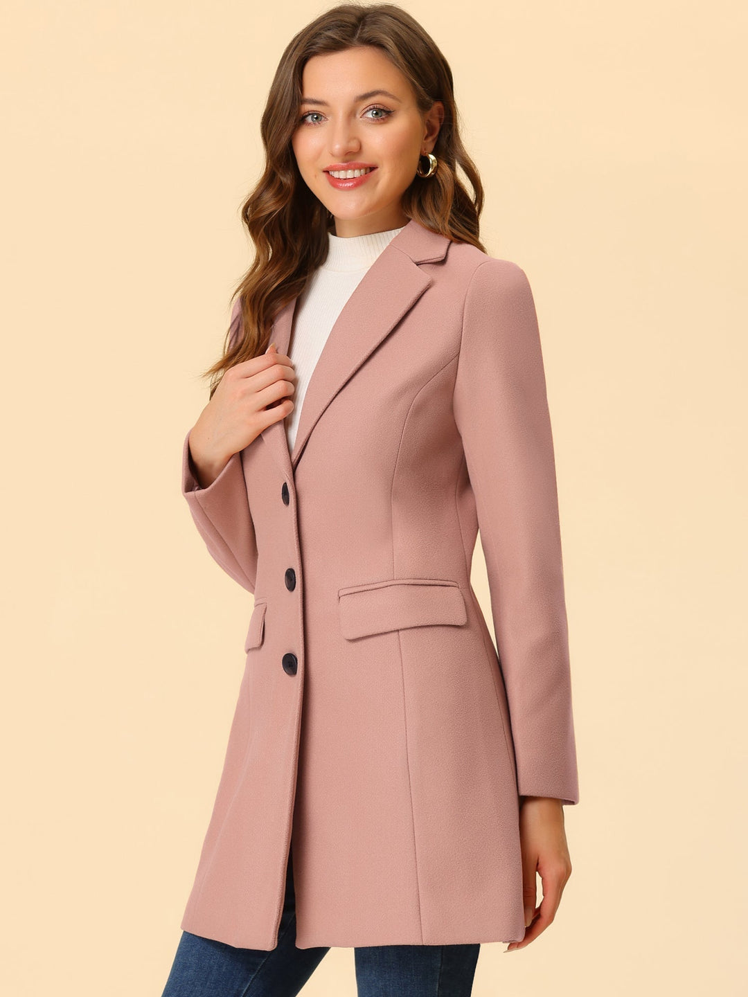 Classic collared elegant women's winter coat. Tailored fit for sophisticated seasonal style.