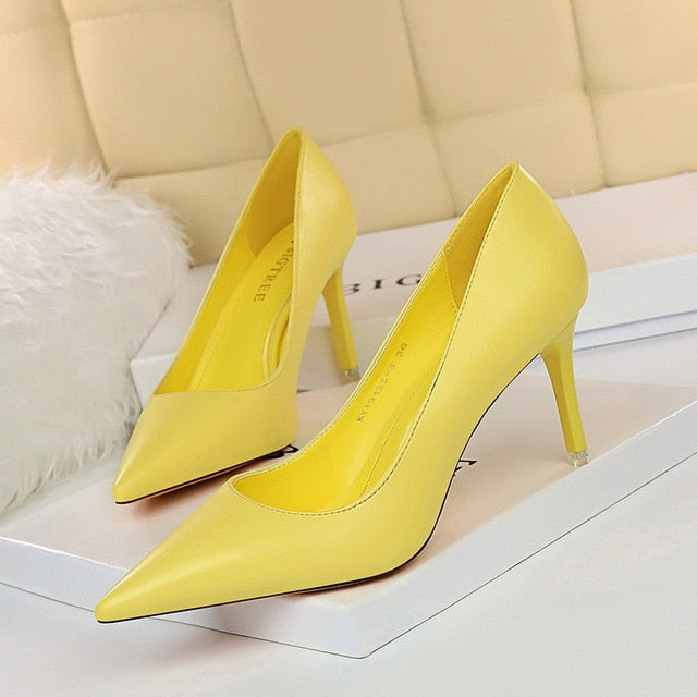 Luxurious women's pointed-toe high heel pumps, a timeless elegant choice for formal and party fashion.