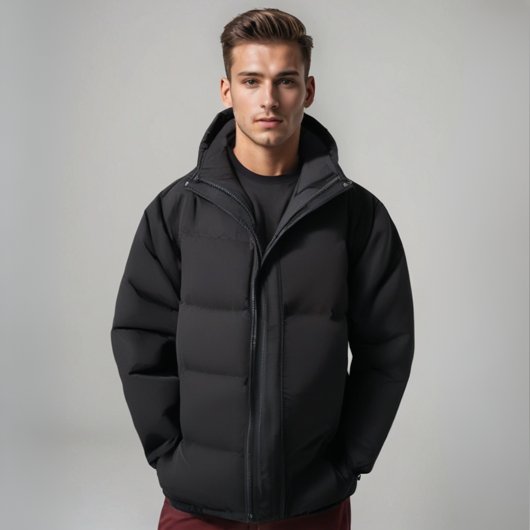 Men's classic warm hooded jacket for effortless style & comfort, ideal outerwear.