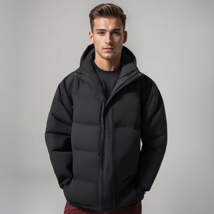 Men's classic warm hooded jacket for effortless style & comfort, ideal outerwear.