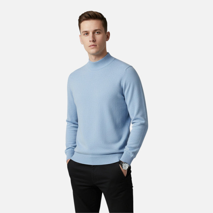 Comfortable men's half-turtleneck knit sweater, ideal warm pullover for stylish winter fashion.
