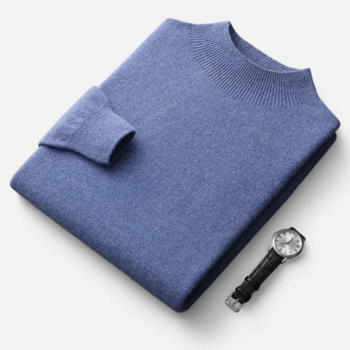 Premium men's half-turtleneck pullover sweater, Valmonti knitwear offering elegant style for colder seasons.