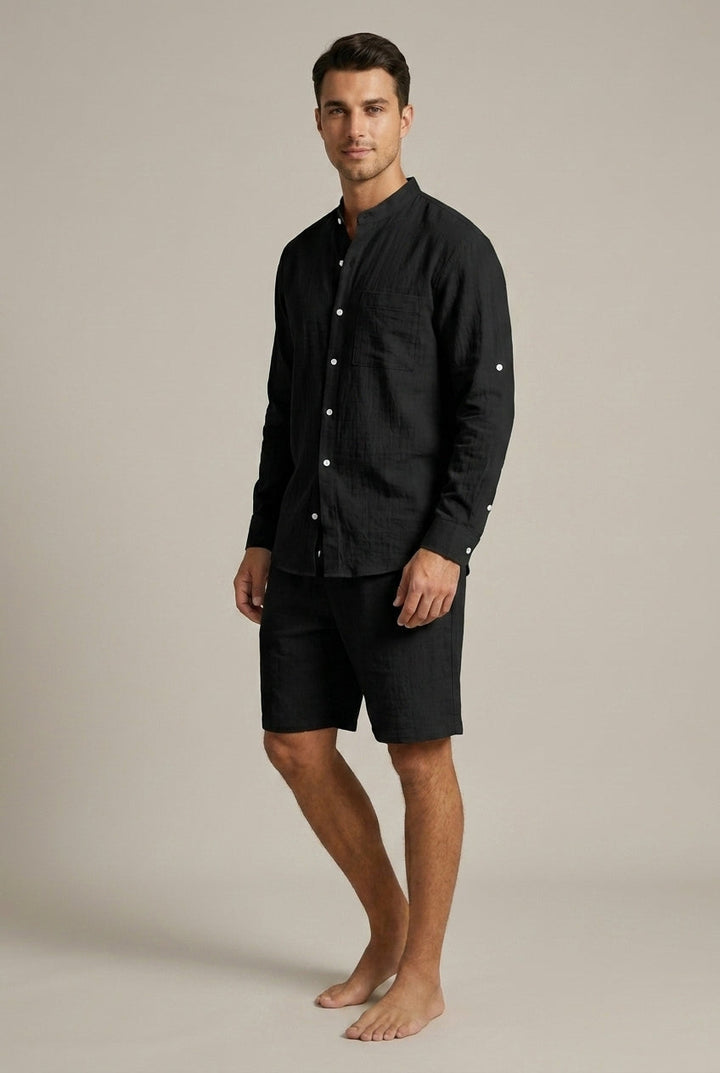 Relaxed fit men's summer shirt and shorts set, ideal for hot weather & comfortable beachwear.