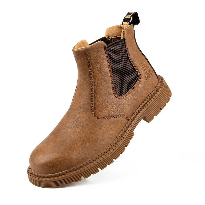 Men's waterproof steel toe safety shoes for construction, slip-resistant industrial work boots.