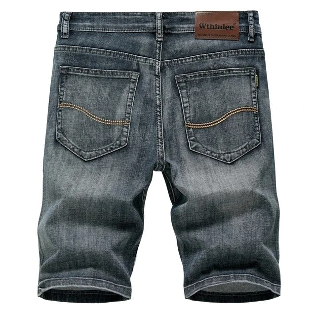Men's gray denim shorts, classic fit casual wear for any occasion and everyday style.