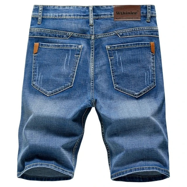 Black denim shorts for men, comfortable classic fit, perfect for summer and casual wear.
