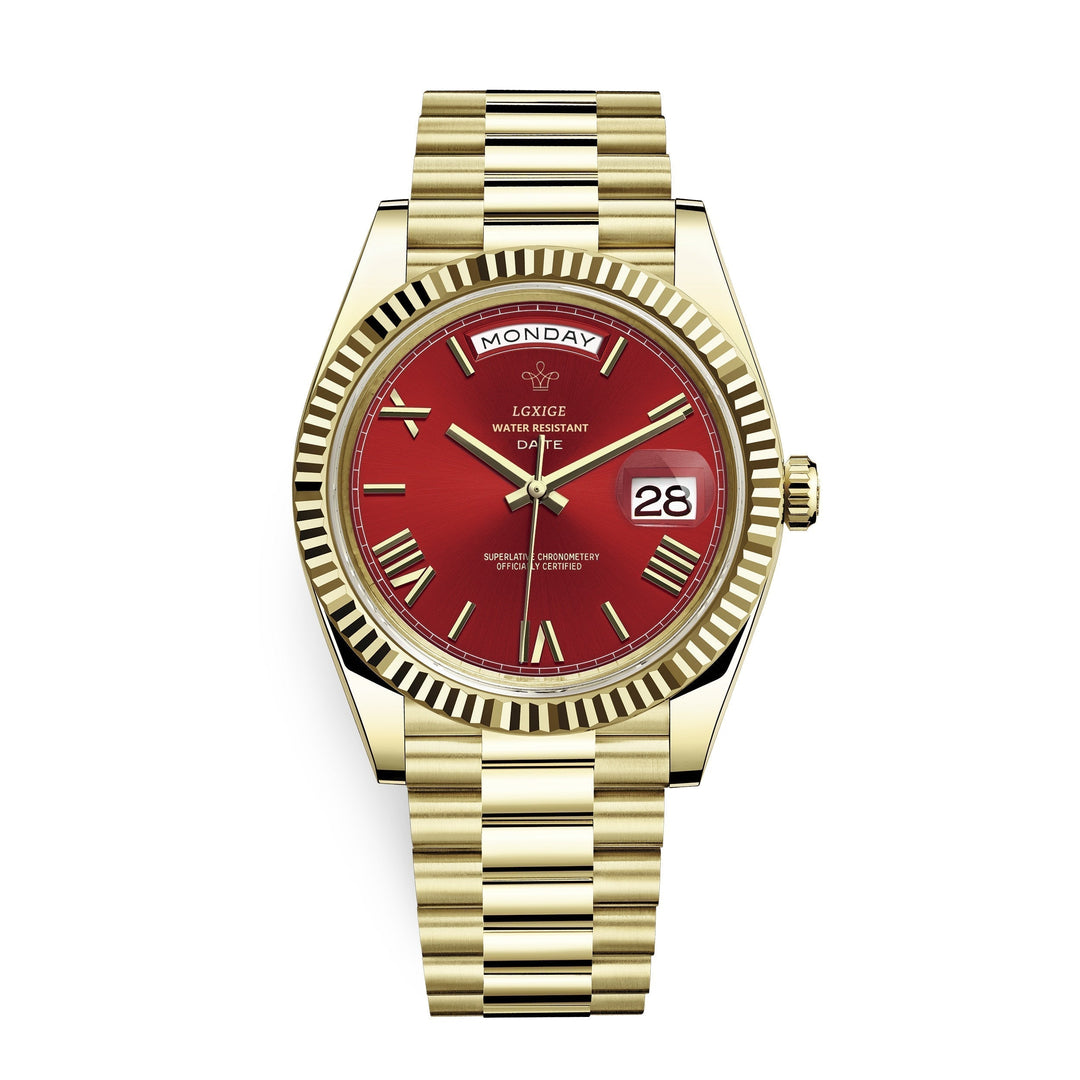 Durable men's stainless steel Day Date Quartz Watch on wrist, perfect for casual everyday wear.