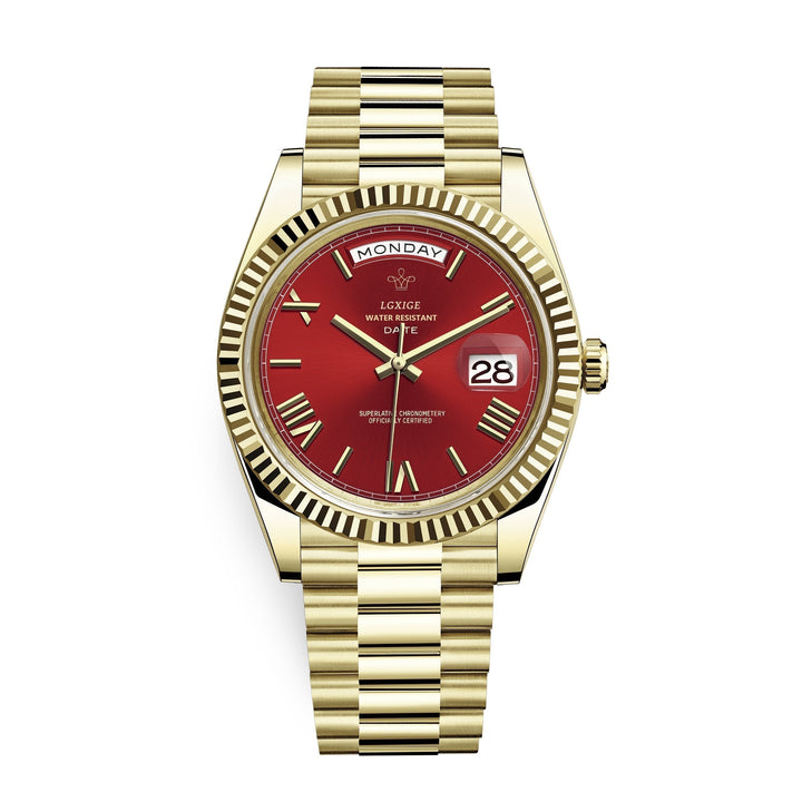 Durable men's stainless steel Day Date Quartz Watch on wrist, perfect for casual everyday wear.