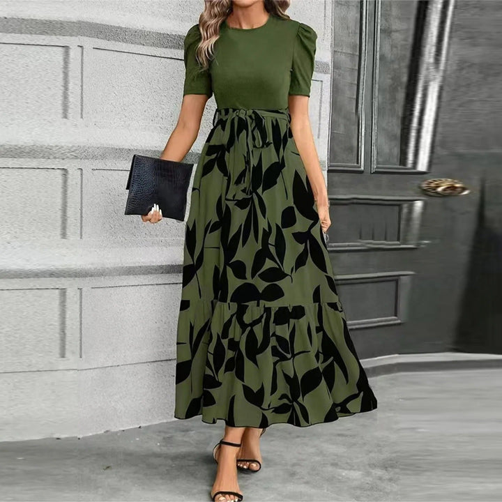 Graceful women's botanical floral print maxi sundress. Flowy summer dress ideal for elegant casual events.