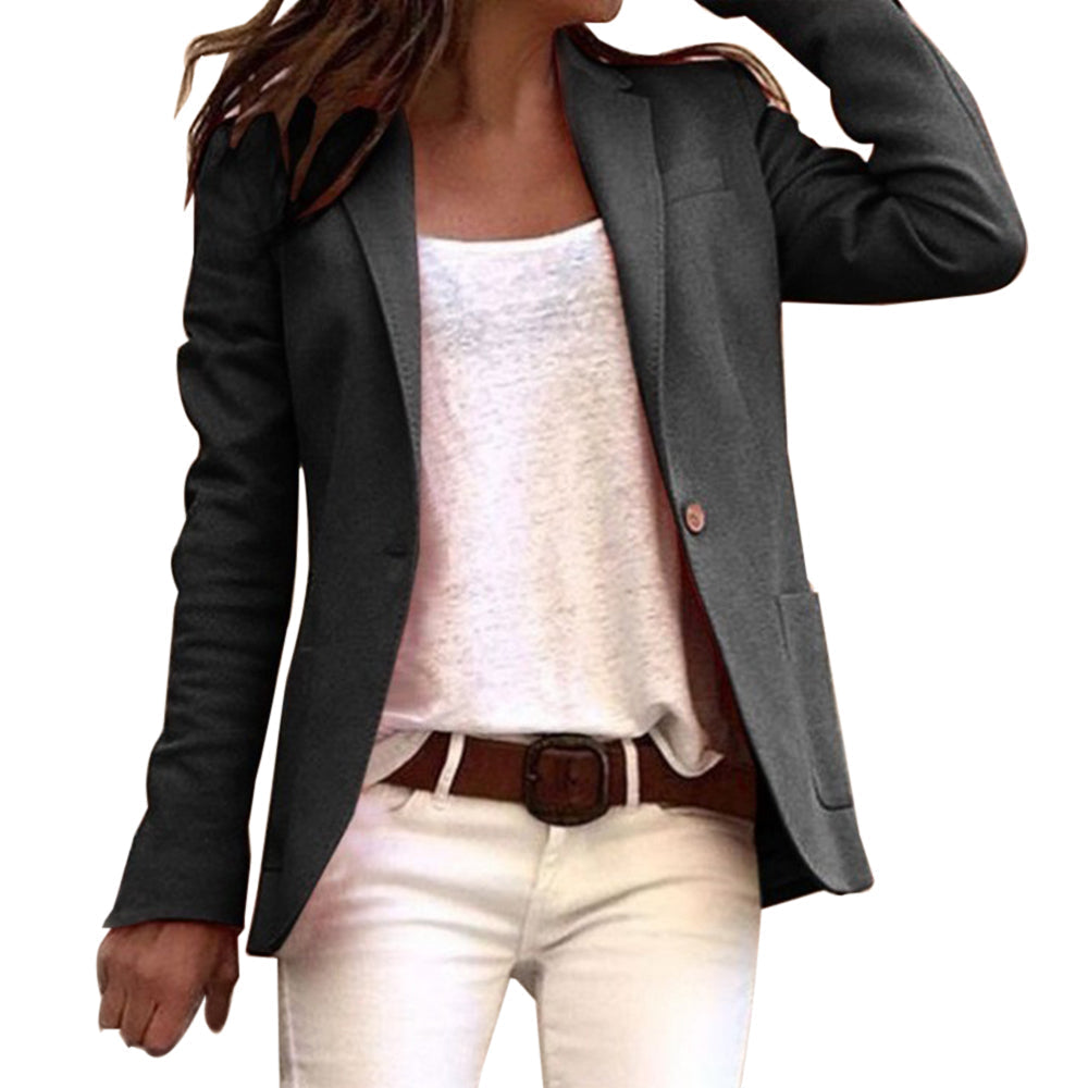 Stylish women's lapel collar blazer jacket, versatile for professional office fashion and elegant casual chic.