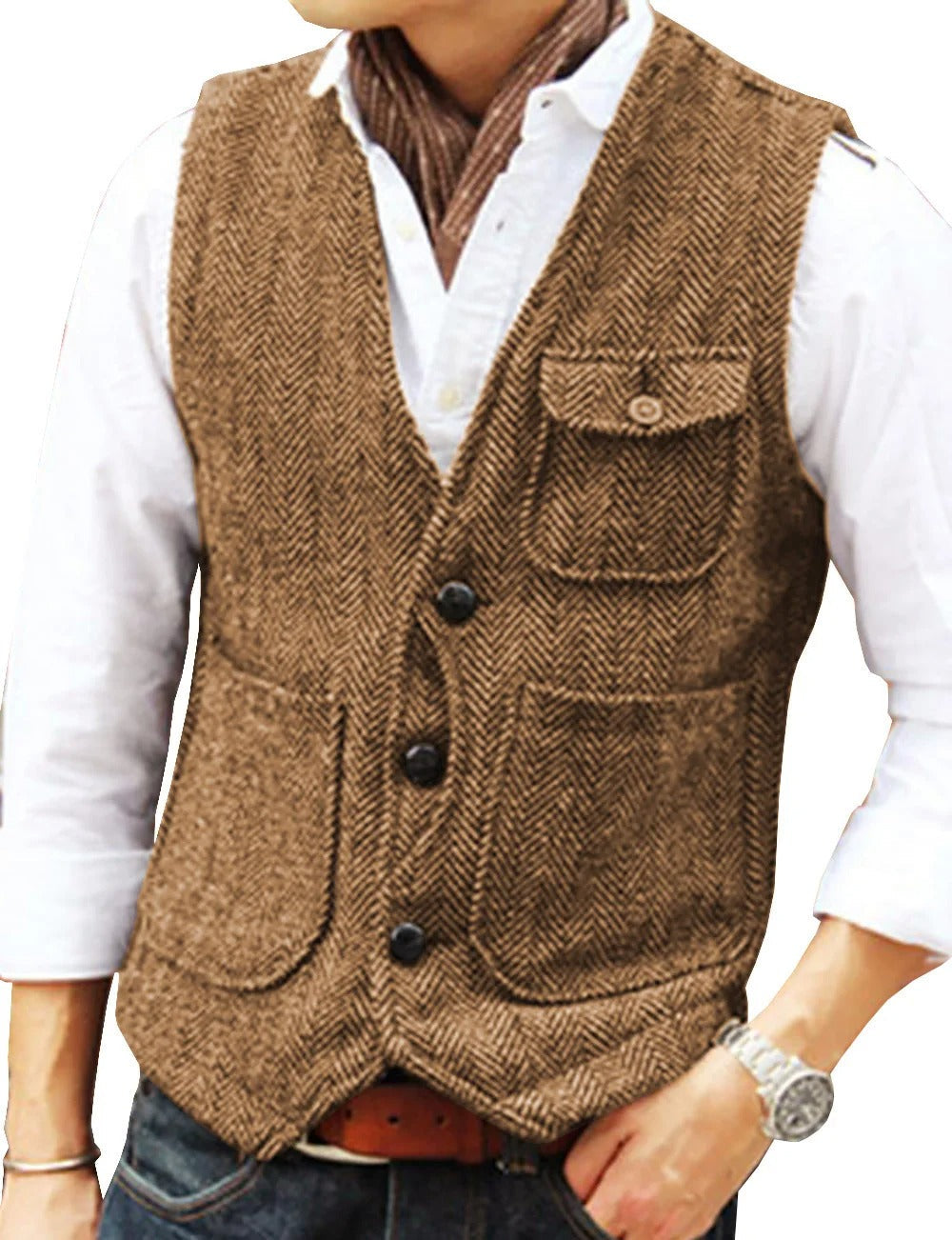 Chic men's sleeveless waistcoat, vintage style. Great for elegant layering at parties or special events.