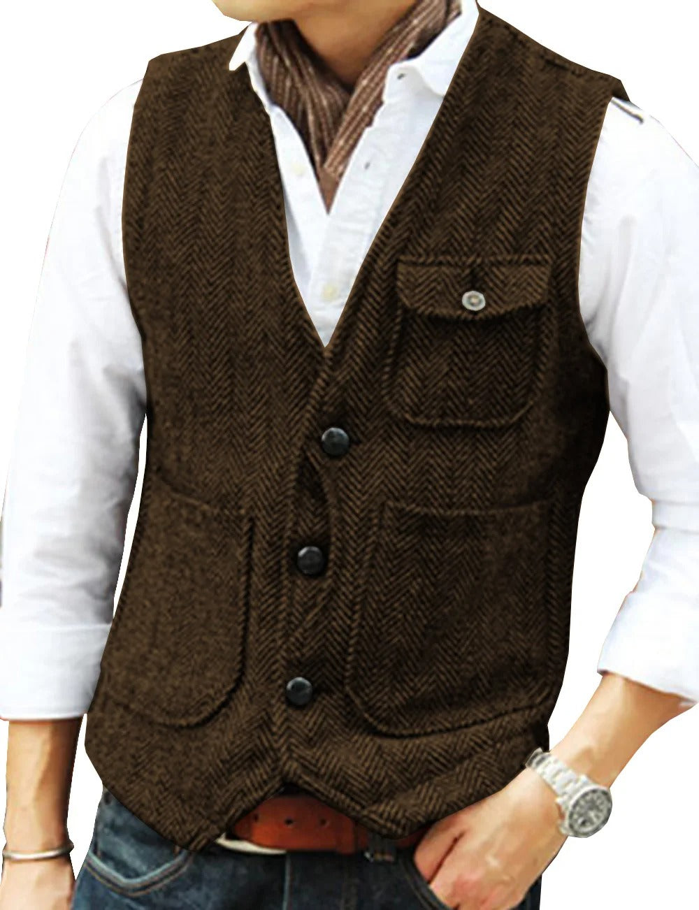 Timeless men's vintage vest, classic fit waistcoat. Elevates any men's fashion statement with style.