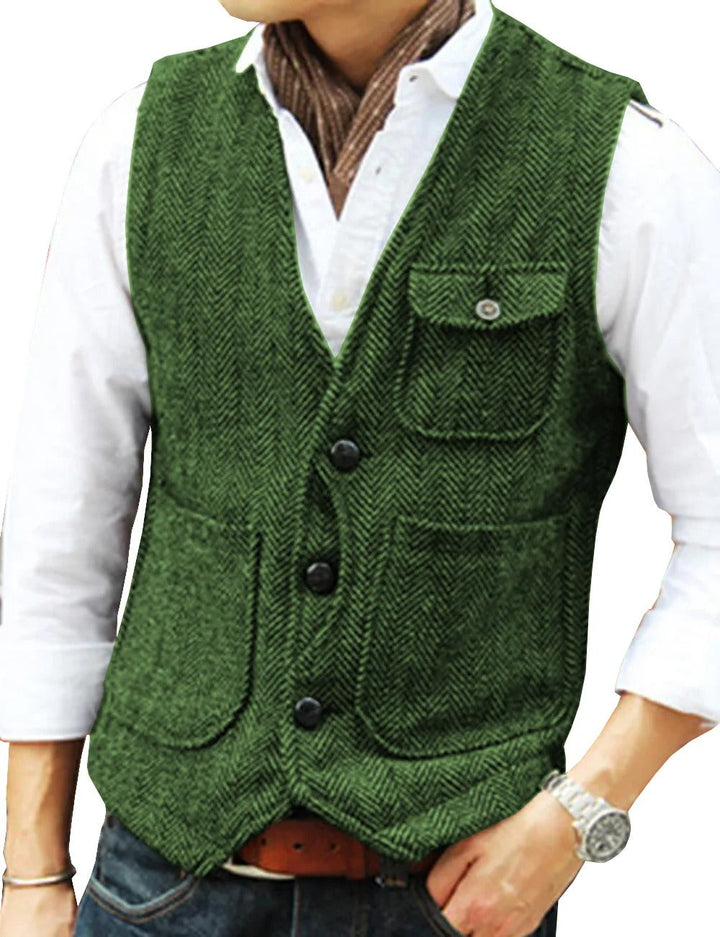 Comfortable classic fit men's vest, vintage style waistcoat. Adds a refined touch to any ensemble.