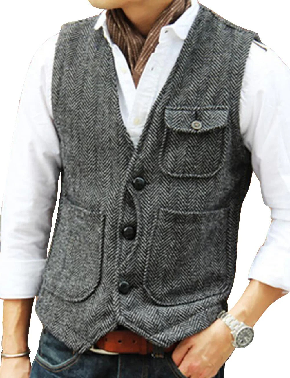 Classic men's waistcoat, vintage fashion vest. Versatile for formal wear or smart casual outfits.